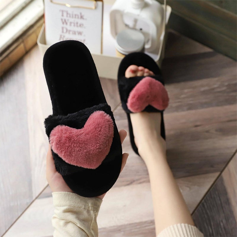 Crazy Lady Women's LOVE Slippers Fuzzy Fluffy Memory Foam House Shoes Open Toe Indoor and Outdoor(01/Rose, 9-10 M US) - Image 2